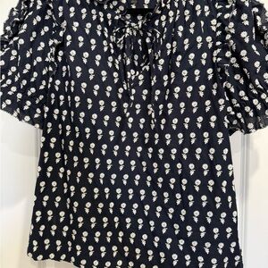 J. Crew Navy and White Floral Blouse